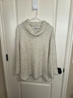 John Mark Cream Cowl Neck Popcorn Knit Tunic Sweater - XL